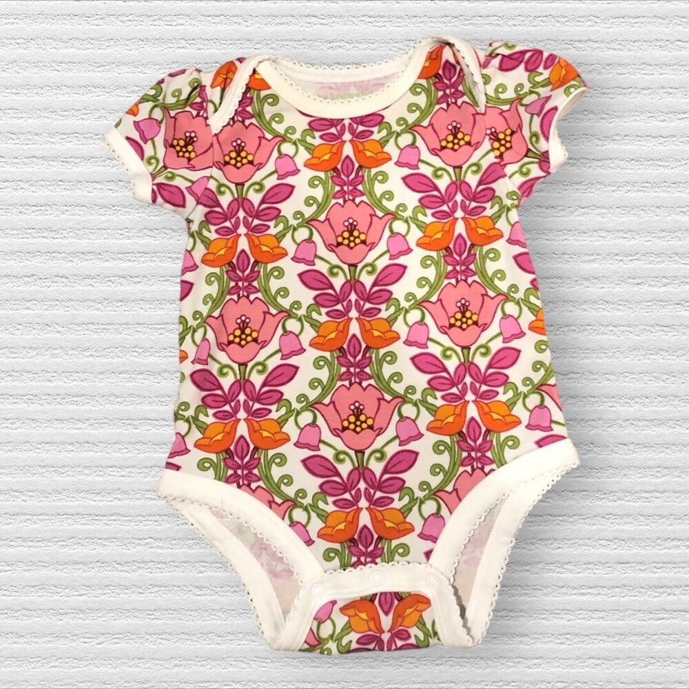 Vera Bradley 3-6 Pink Orange Floral Ruffle Bottom Bodysuit